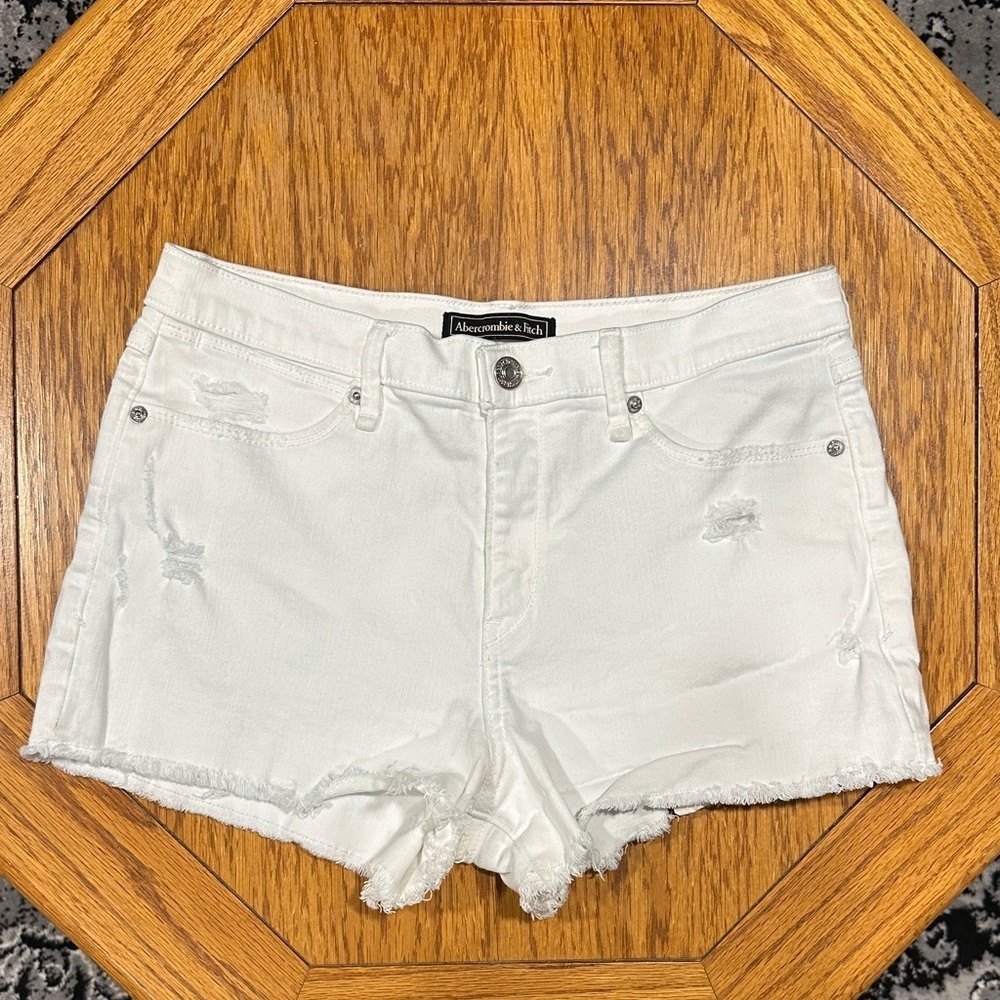 *ABERCROMBIE & FITCH* White Distressed Jean Shorts Size 27